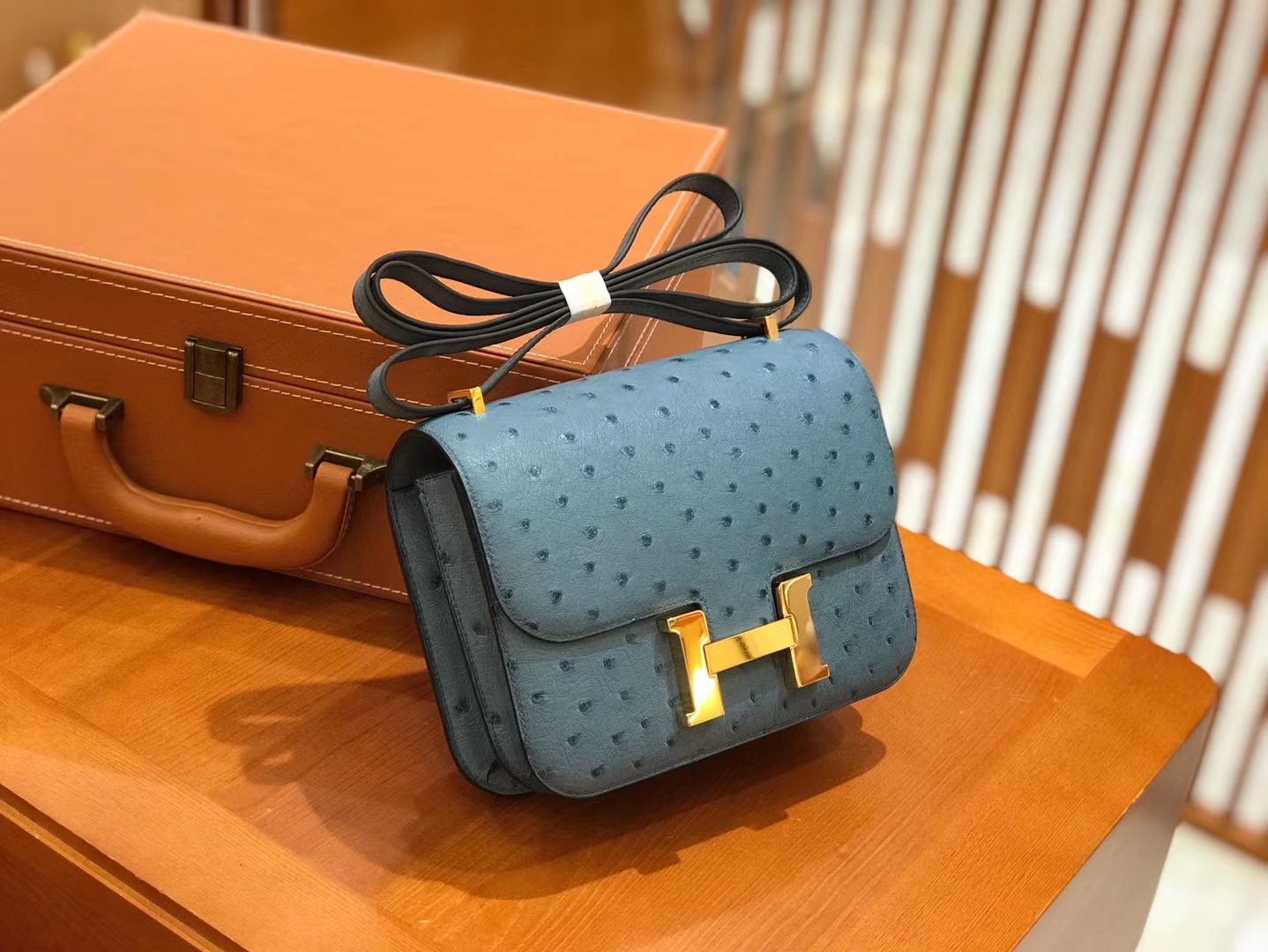 Hermès（爱马仕）Constance 18cm 牛仔蓝 南非KK级鸵鸟皮 金扣 原版蜜蜡线 顶级手缝