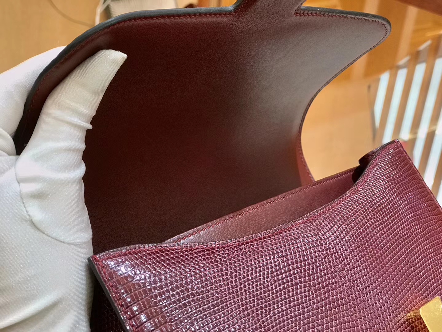 Hermès（爱马仕）Constance 24cm 波尔多酒红 南非蜥蜴皮 全手工缝制