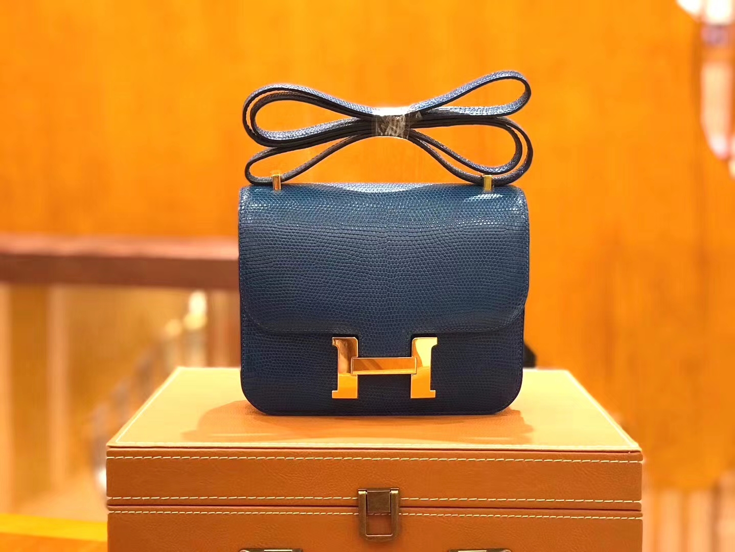 Hermès（爱马仕）Constance 18cm 坦桑尼亚蓝 南非野生蜥蜴皮 金扣 原版蜜蜡线 顶级手缝