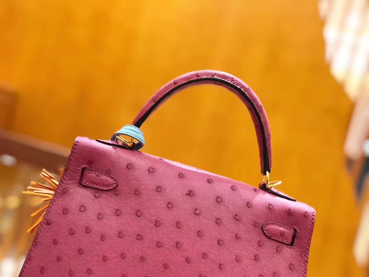 Hermès（爱马仕）Kelly 28cm 鸢尾紫 金扣 南非kk级鸵鸟皮 原版蜜蜡线 顶级手工缝制