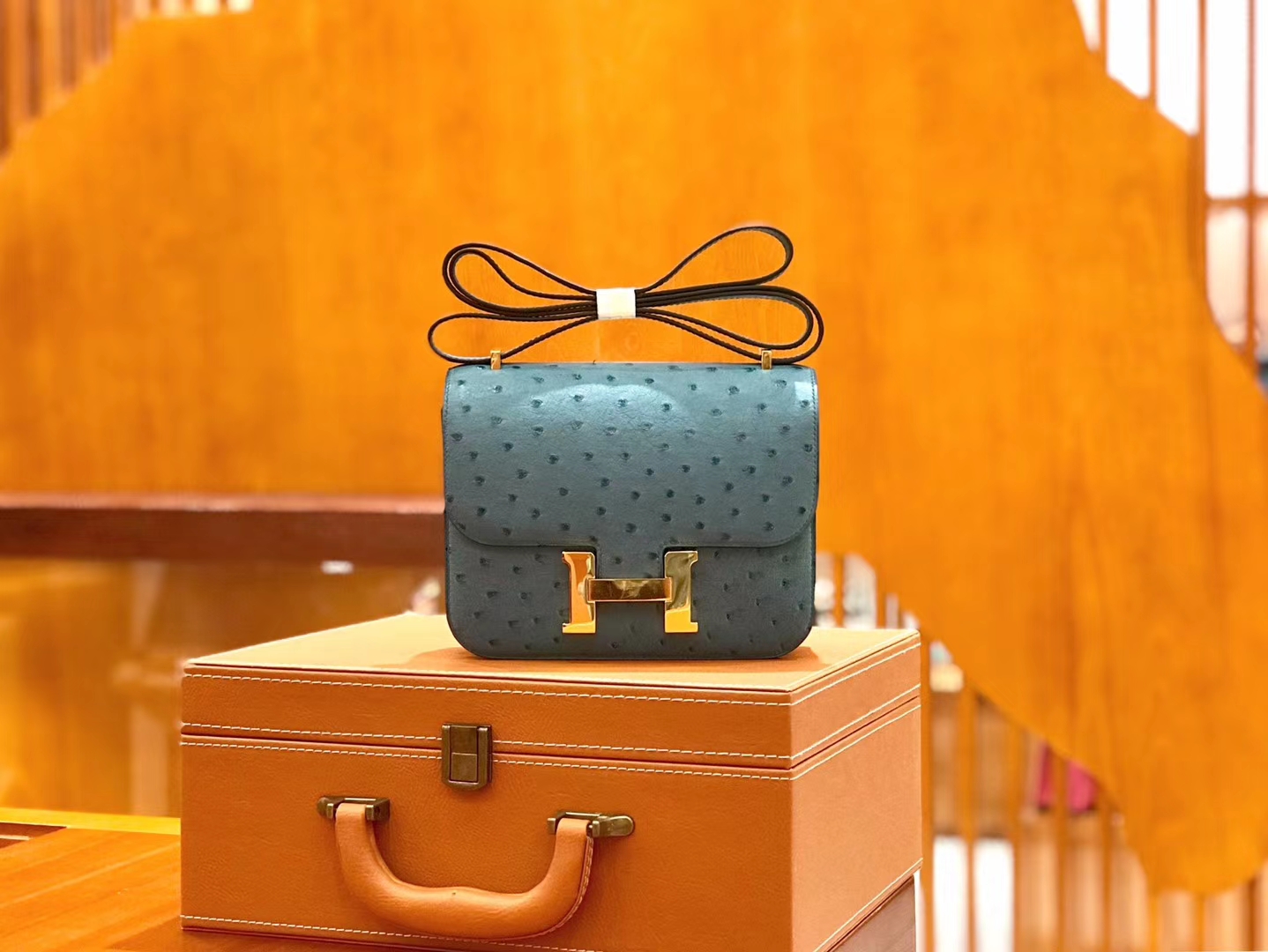 Hermès（爱马仕）Constance 18cm 牛仔蓝 南非KK级鸵鸟皮 金扣 原版蜜蜡线 顶级手缝