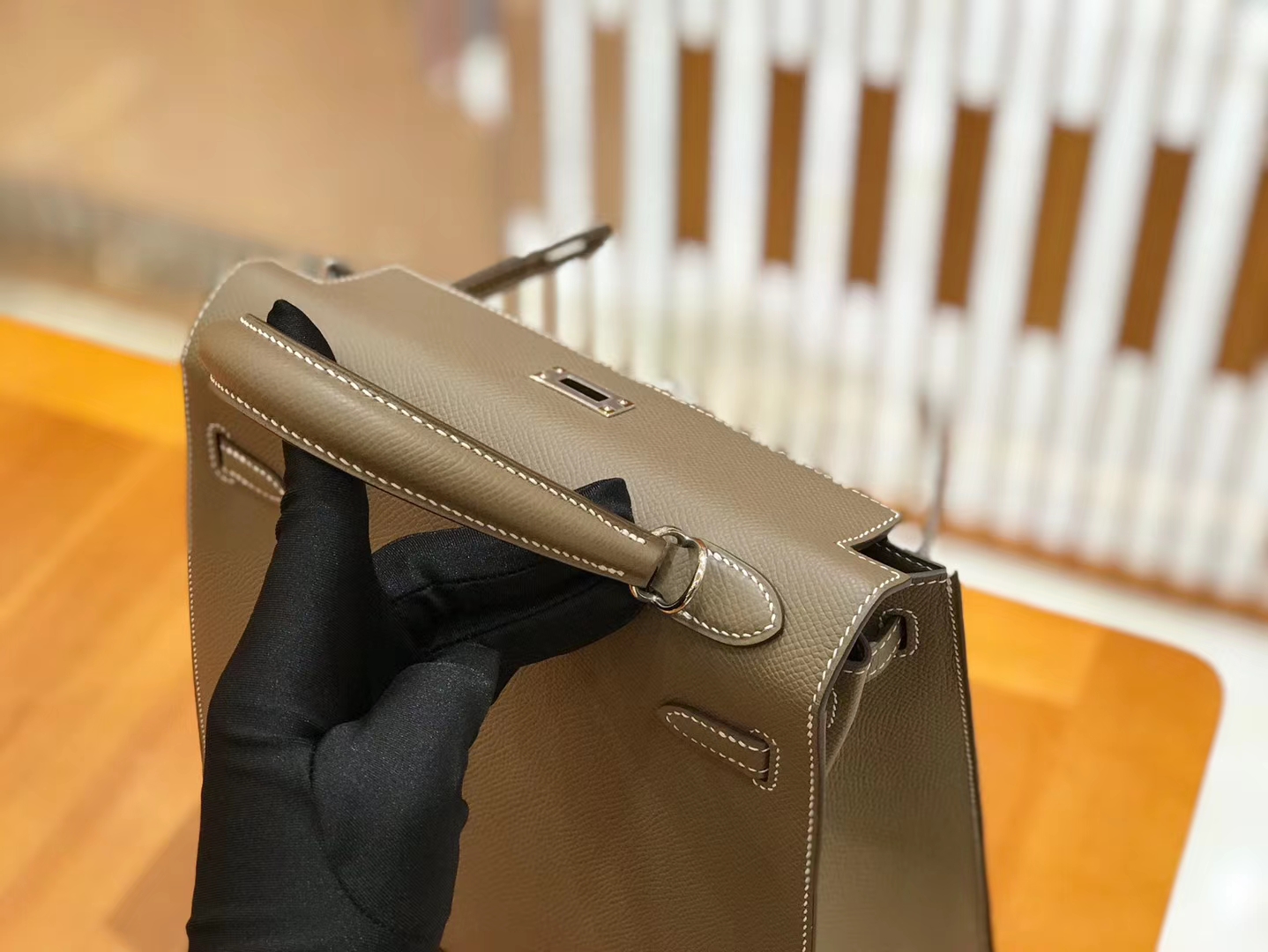 Hermès（爱马仕）Kelly 25cm 大象灰 掌纹小牛皮 银扣 原版蜜蜡线 顶级手工缝制