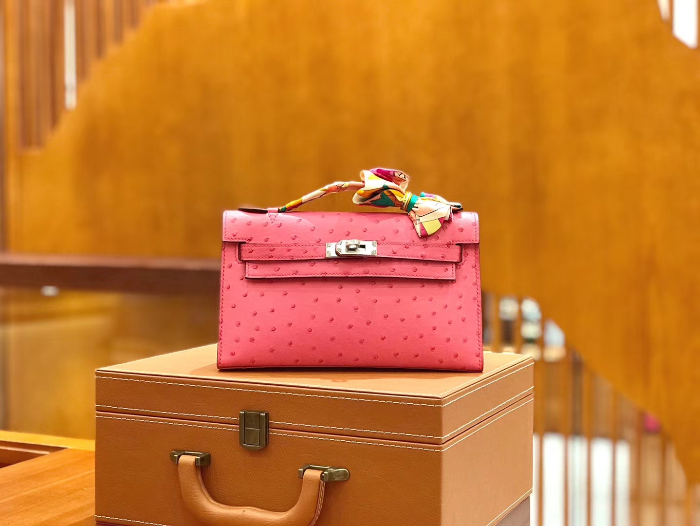 Hermès（爱马仕）Mini kelly 22cm 南非kk级鸵鸟皮 樱花粉 银扣 原版蜜蜡线 顶级手工缝制