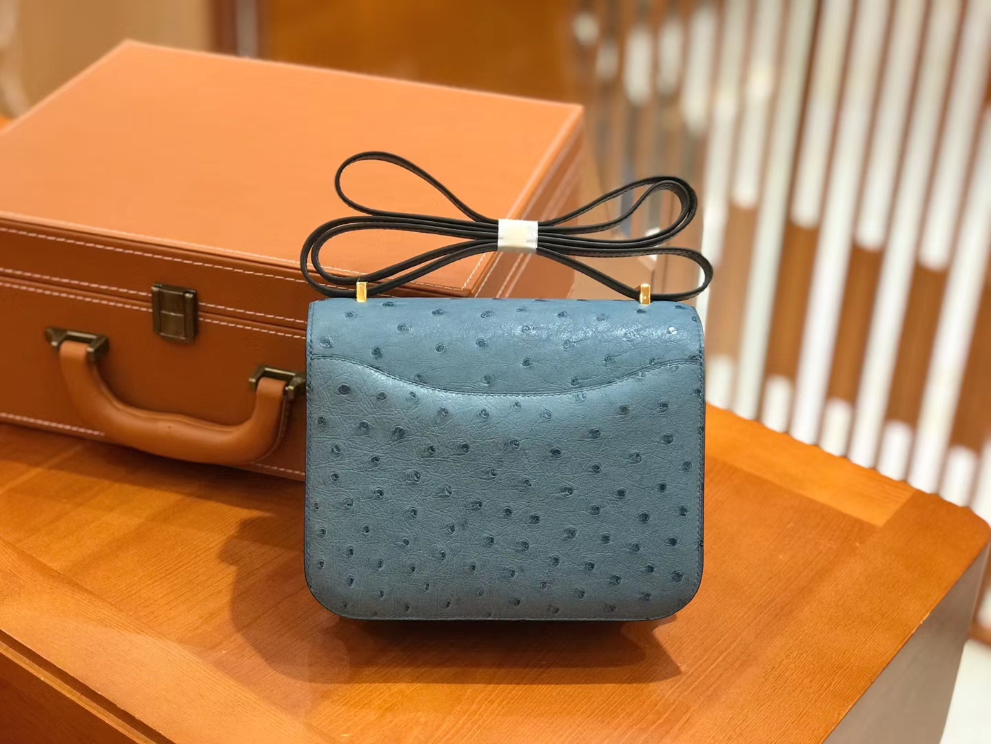 Hermès（爱马仕）Constance 18cm 牛仔蓝 南非KK级鸵鸟皮 金扣 原版蜜蜡线 顶级手缝