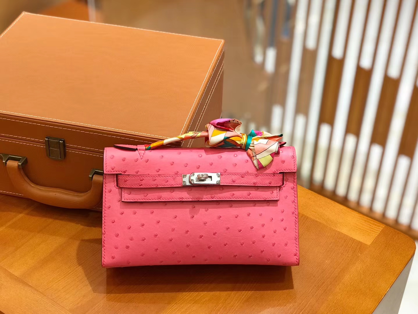 Hermès（爱马仕）Mini kelly 22cm 南非kk级鸵鸟皮 樱花粉 银扣 原版蜜蜡线 顶级手工缝制