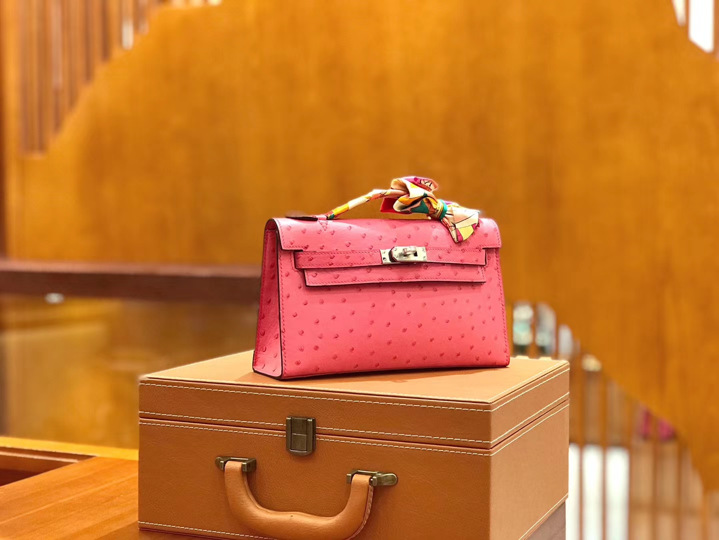Hermès（爱马仕）Mini kelly 22cm 南非kk级鸵鸟皮 樱花粉 银扣 原版蜜蜡线 顶级手工缝制