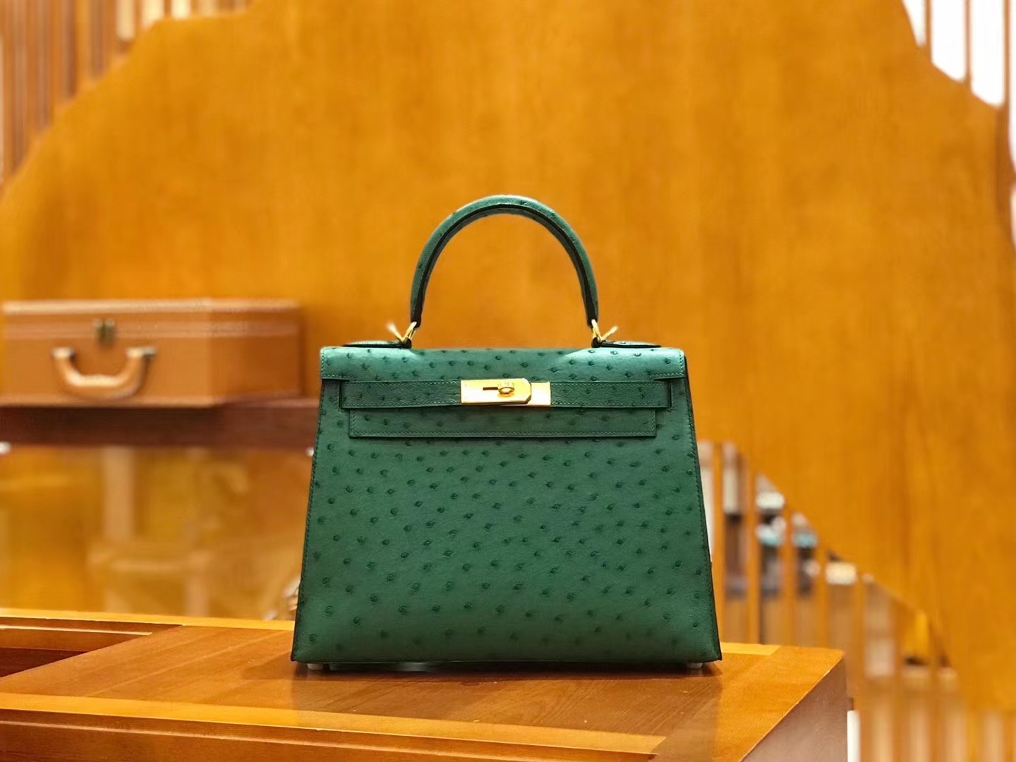 Hermès（爱马仕）Kelly 28cm 丝绒绿 金扣 南非kk级鸵鸟皮 原版蜜蜡线 顶级手工缝制