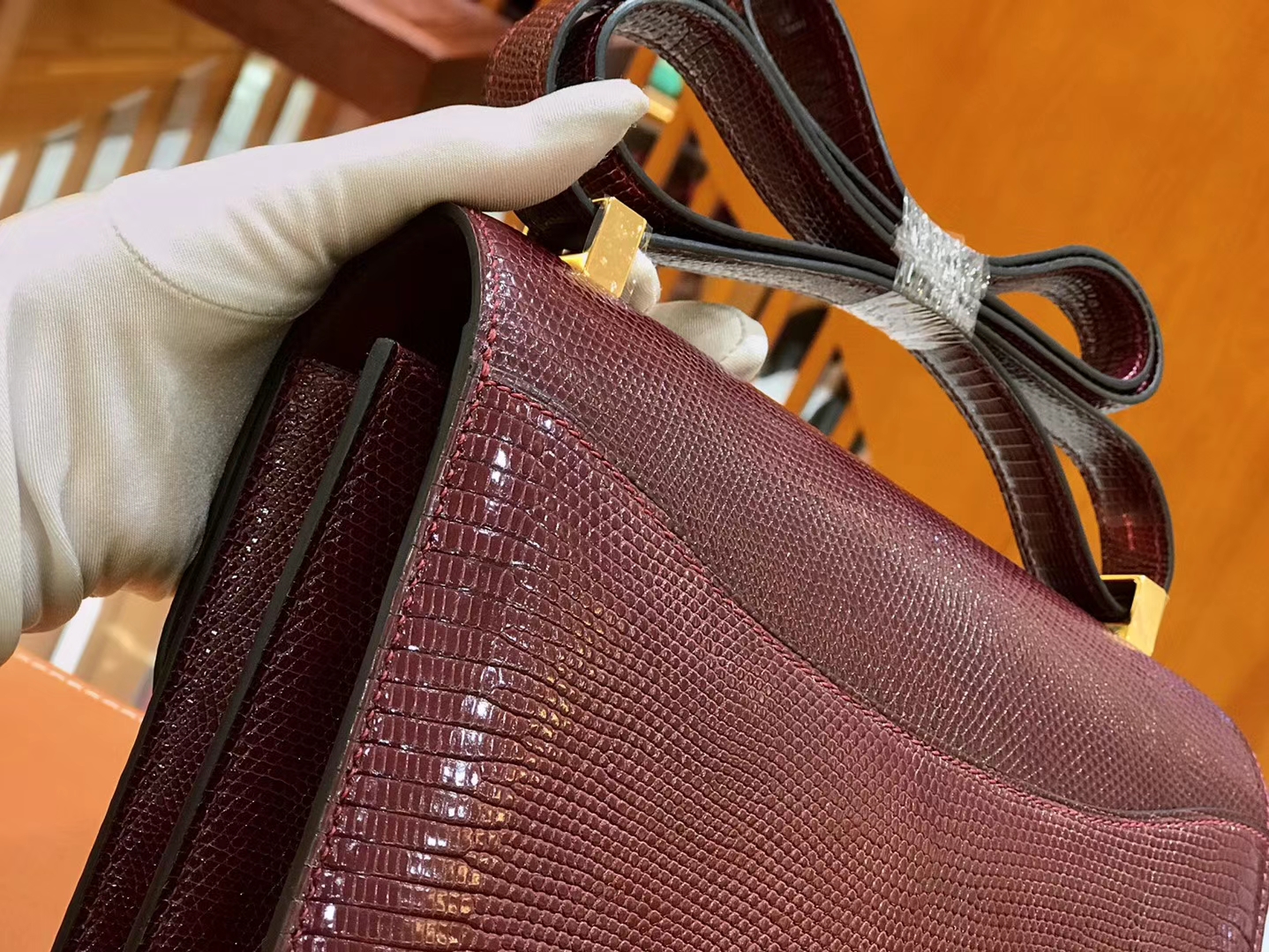 Hermès（爱马仕）Constance 24cm 波尔多酒红 南非蜥蜴皮 全手工缝制