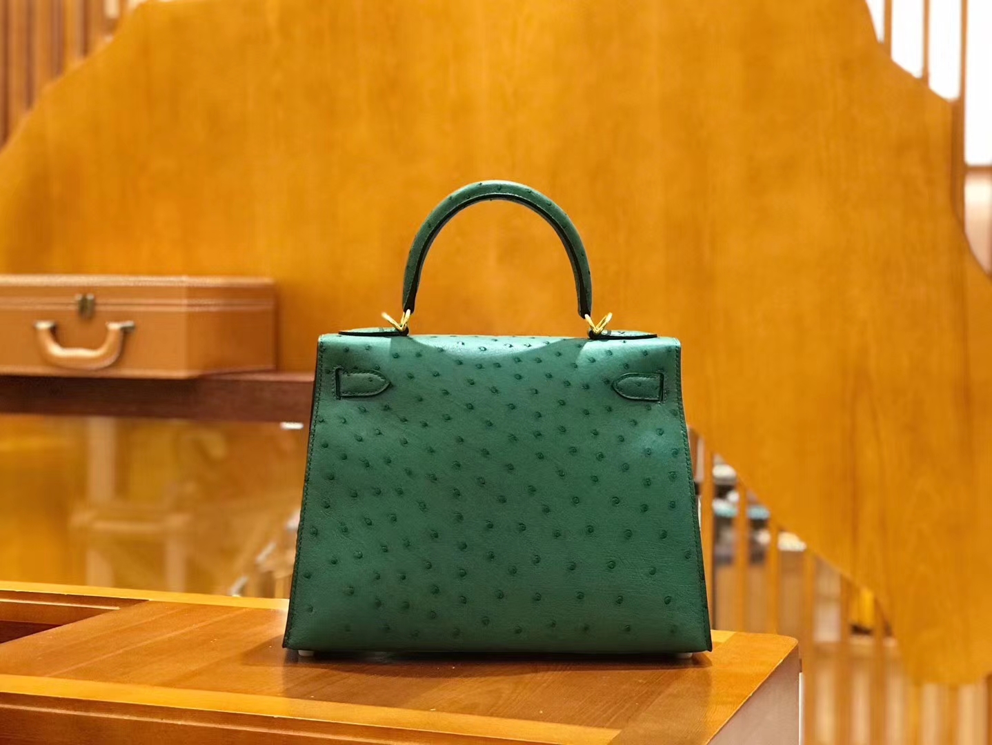 Hermès（爱马仕）Kelly 28cm 丝绒绿 金扣 南非kk级鸵鸟皮 原版蜜蜡线 顶级手工缝制