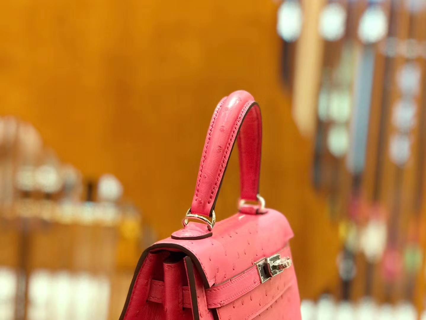 Hermès（爱马仕）Kelly 28cm 樱花粉 银扣 南非kk级鸵鸟皮 原版蜜蜡线 顶级手工缝制