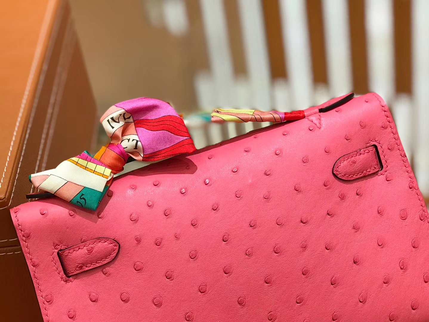 Hermès（爱马仕）Mini kelly 22cm 南非kk级鸵鸟皮 樱花粉 银扣 原版蜜蜡线 顶级手工缝制