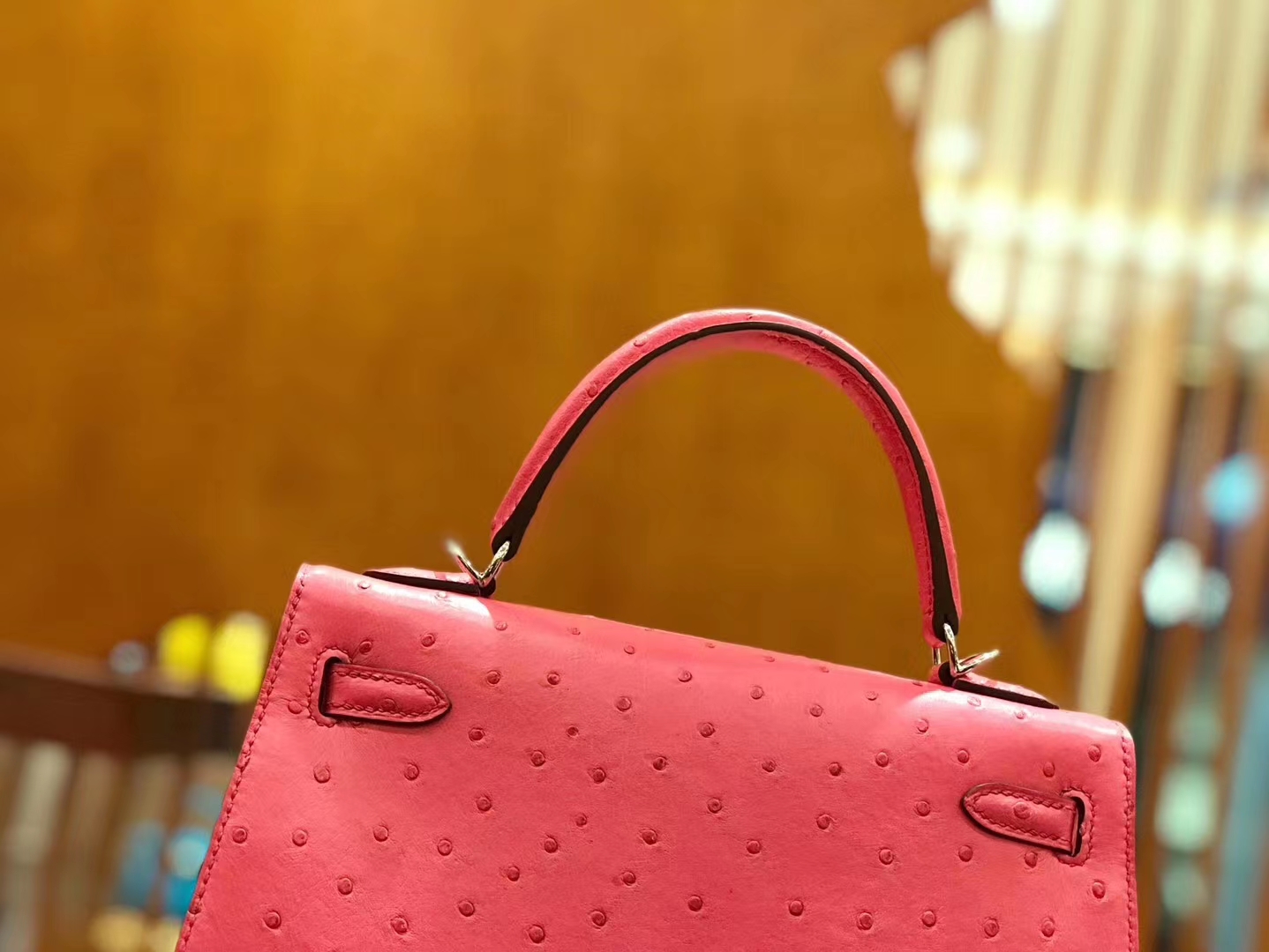 Hermès（爱马仕）Kelly 28cm 樱花粉 银扣 南非kk级鸵鸟皮 原版蜜蜡线 顶级手工缝制