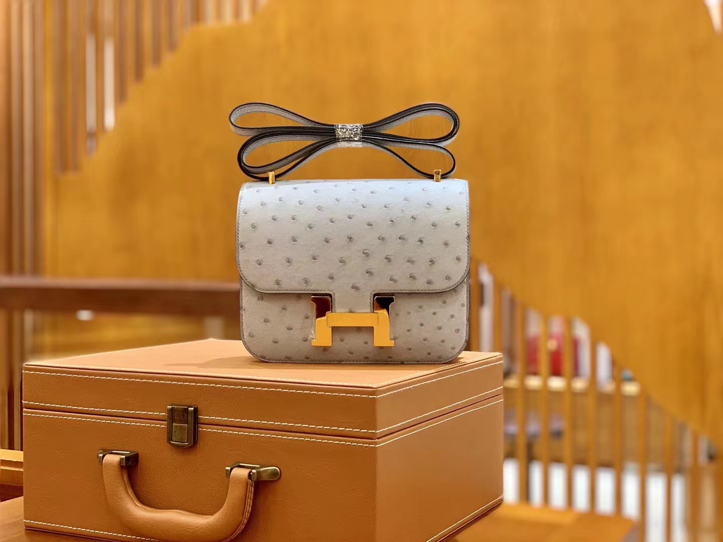 Hermès（爱马仕）Constance 18cm 冰川蓝 南非KK级鸵鸟皮 金扣 原版蜜蜡线 顶级手缝