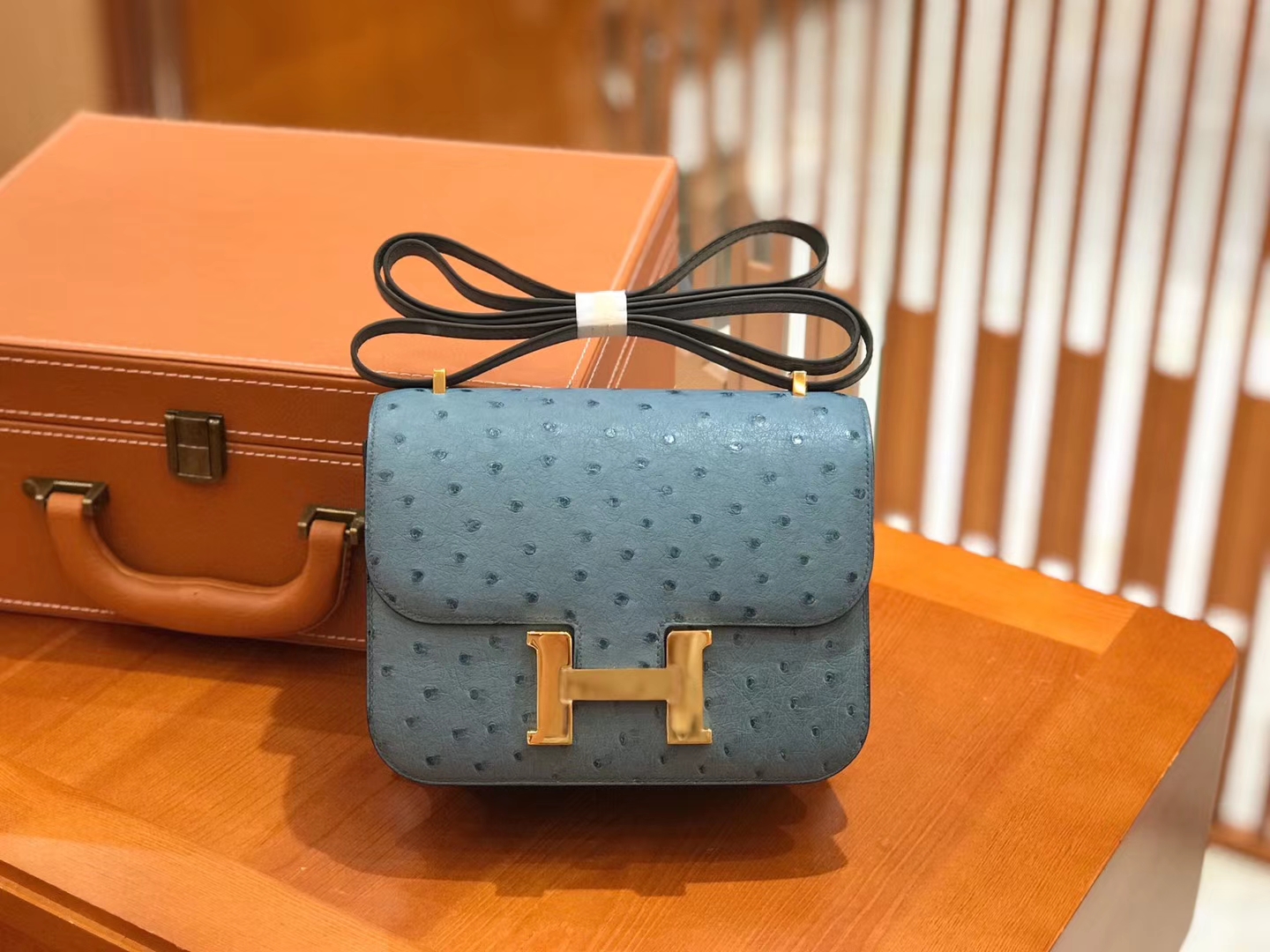 Hermès（爱马仕）Constance 18cm 牛仔蓝 南非KK级鸵鸟皮 金扣 原版蜜蜡线 顶级手缝