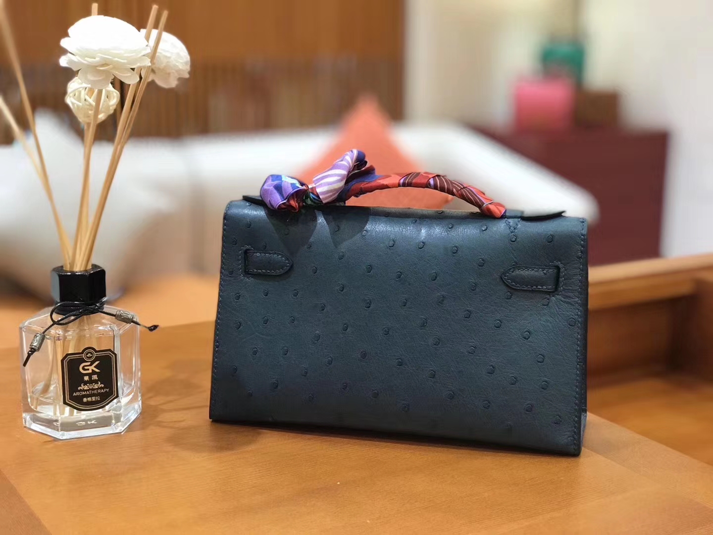 Hermès（爱马仕）Mini kelly 22cm 南非kk级鸵鸟皮 靛蓝色 原版蜜蜡线 顶级手工缝制