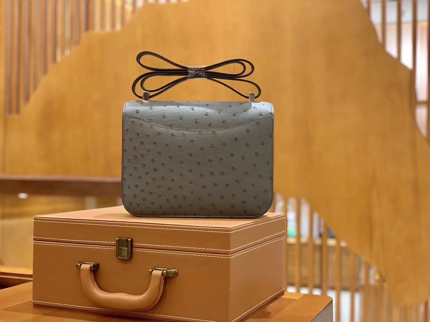 Hermès（爱马仕）Constance 23cm 冰川灰 南非KK级鸵鸟皮 银扣 原版蜜蜡线 顶级手缝