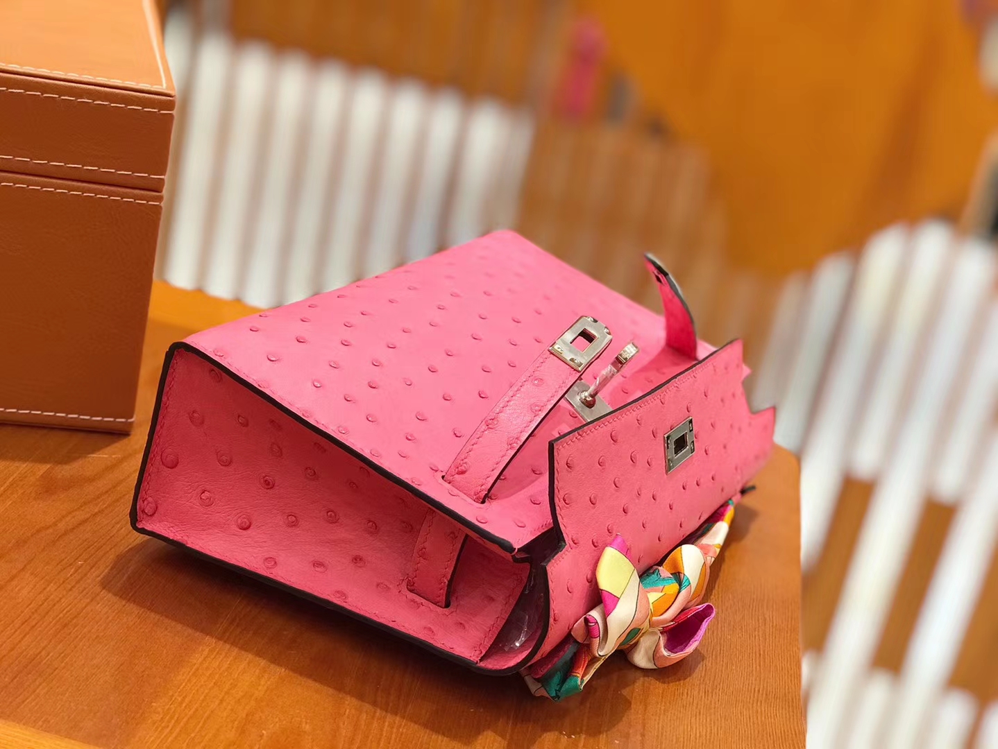 Hermès（爱马仕）Mini kelly 22cm 南非kk级鸵鸟皮 樱花粉 银扣 原版蜜蜡线 顶级手工缝制