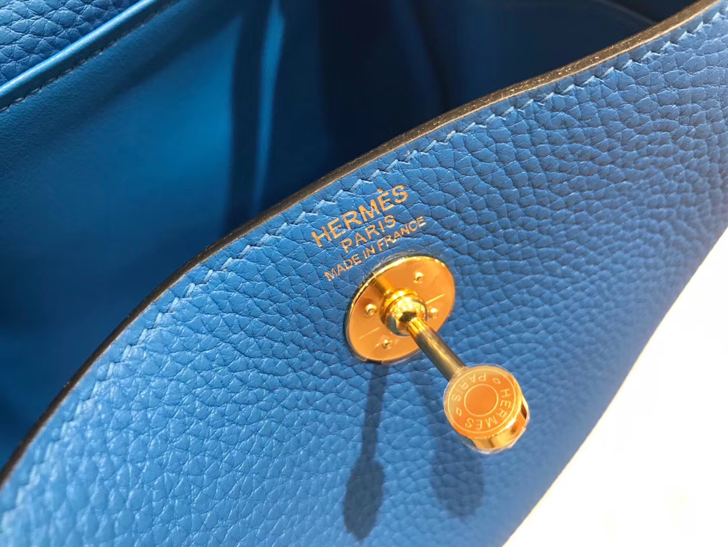 Hermès（爱马仕）Mini Lindy 18cm TC大牛皮 水妖蓝 原版蜜蜡线 顶级手缝工艺