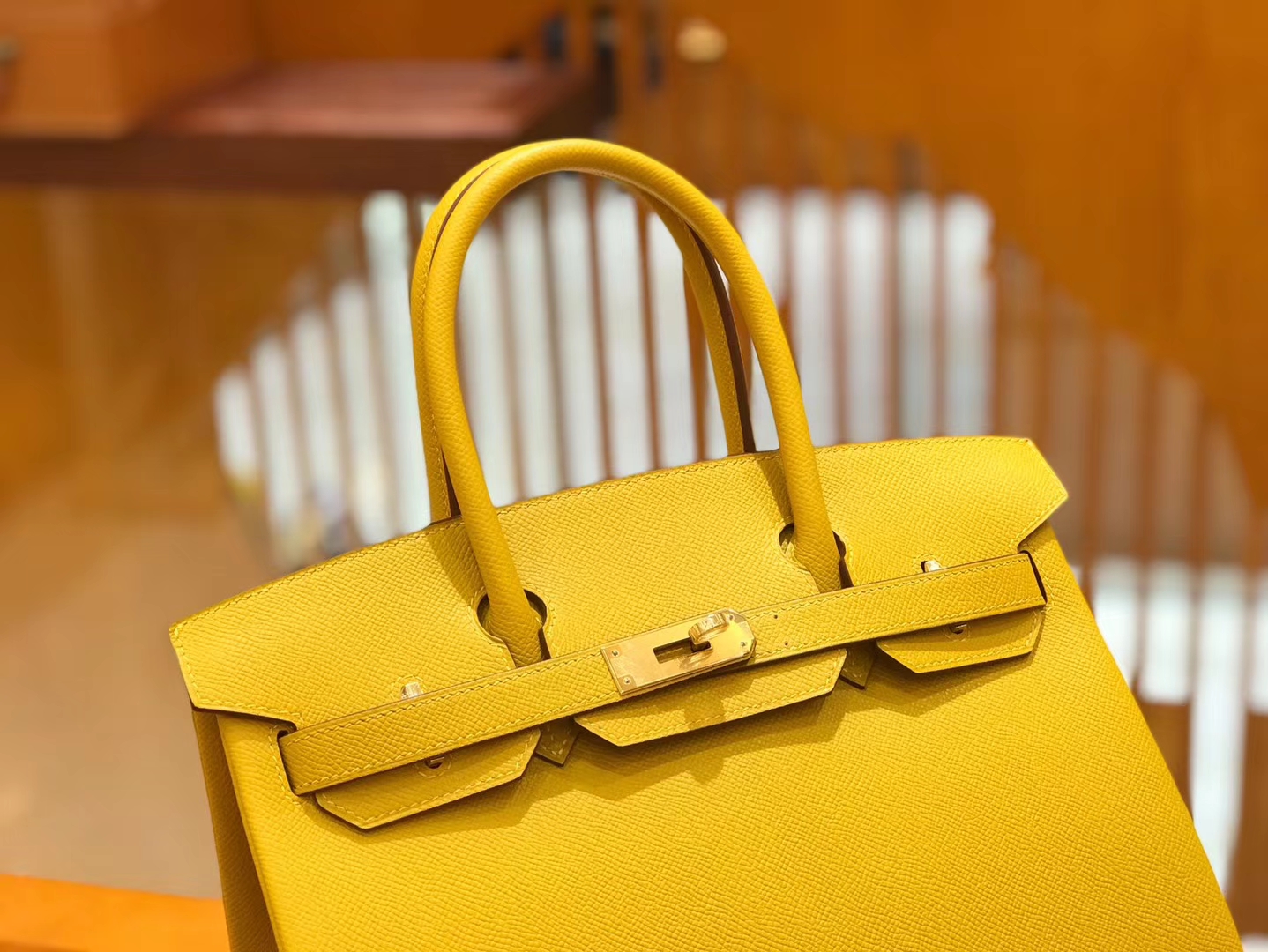 Hermès（爱马仕）Birkin 30cm 琥珀黄 Epsom掌纹小牛皮 金扣 原版蜜蜡线 顶级手工缝制