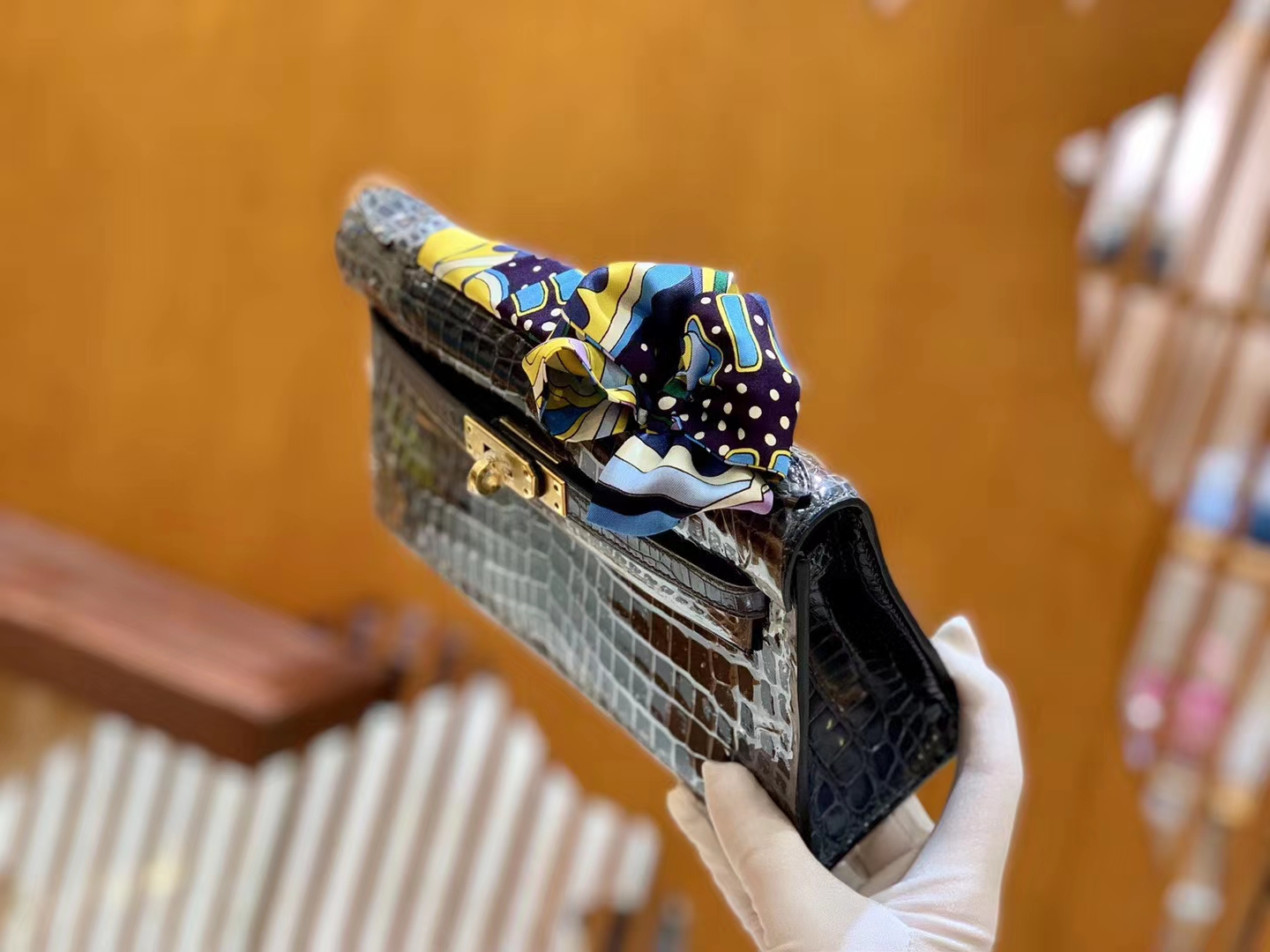 Hermès（爱马仕）Mini kelly 22cm 一级尼罗鳄 风暴蓝 金扣 原版蜜蜡线 顶级手缝