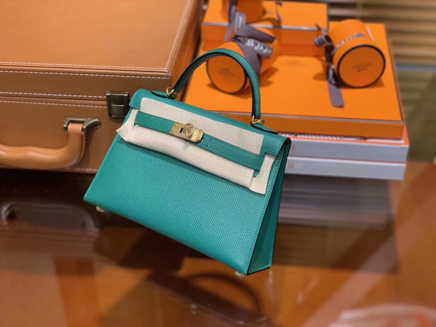 Hermès（爱马仕）Mini kelly 二代 孔雀绿 Epsom 掌纹小牛皮 金扣 原版蜜蜡线 顶级手工缝制