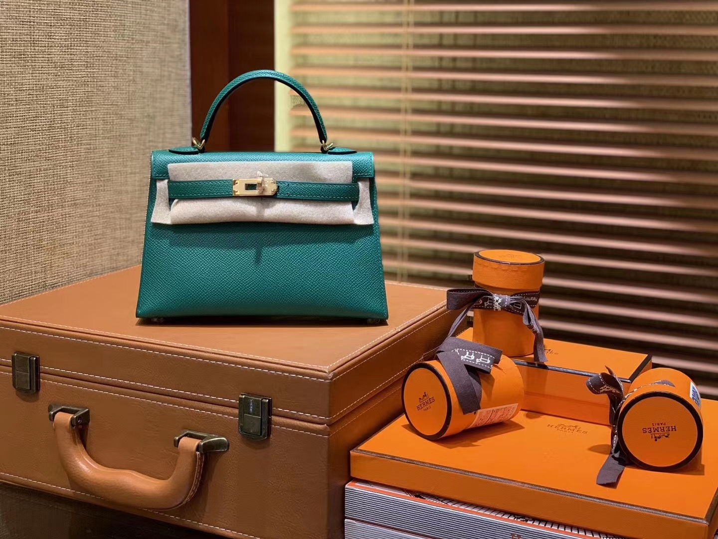 Hermès（爱马仕）Mini kelly 二代 孔雀绿 Epsom 掌纹小牛皮 金扣 原版蜜蜡线 顶级手工缝制