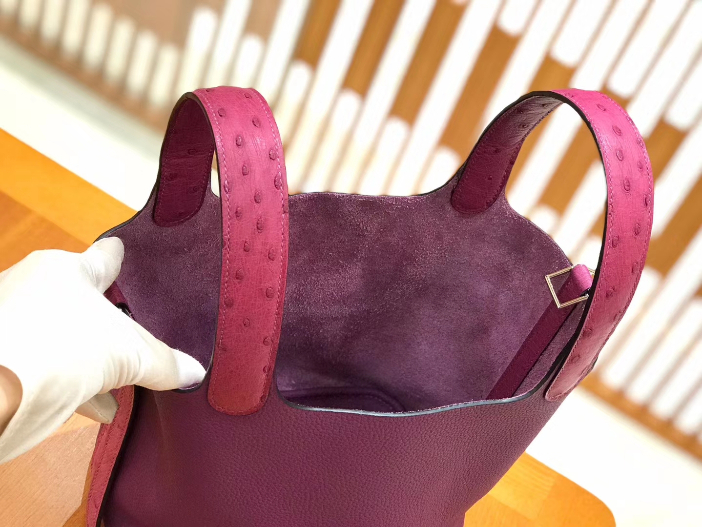 Hermès（爱马仕）Picotin 18cm 鸢尾紫 海葵紫 Togo牛皮拼鸵鸟皮 银扣 全手工缝制 现货供应