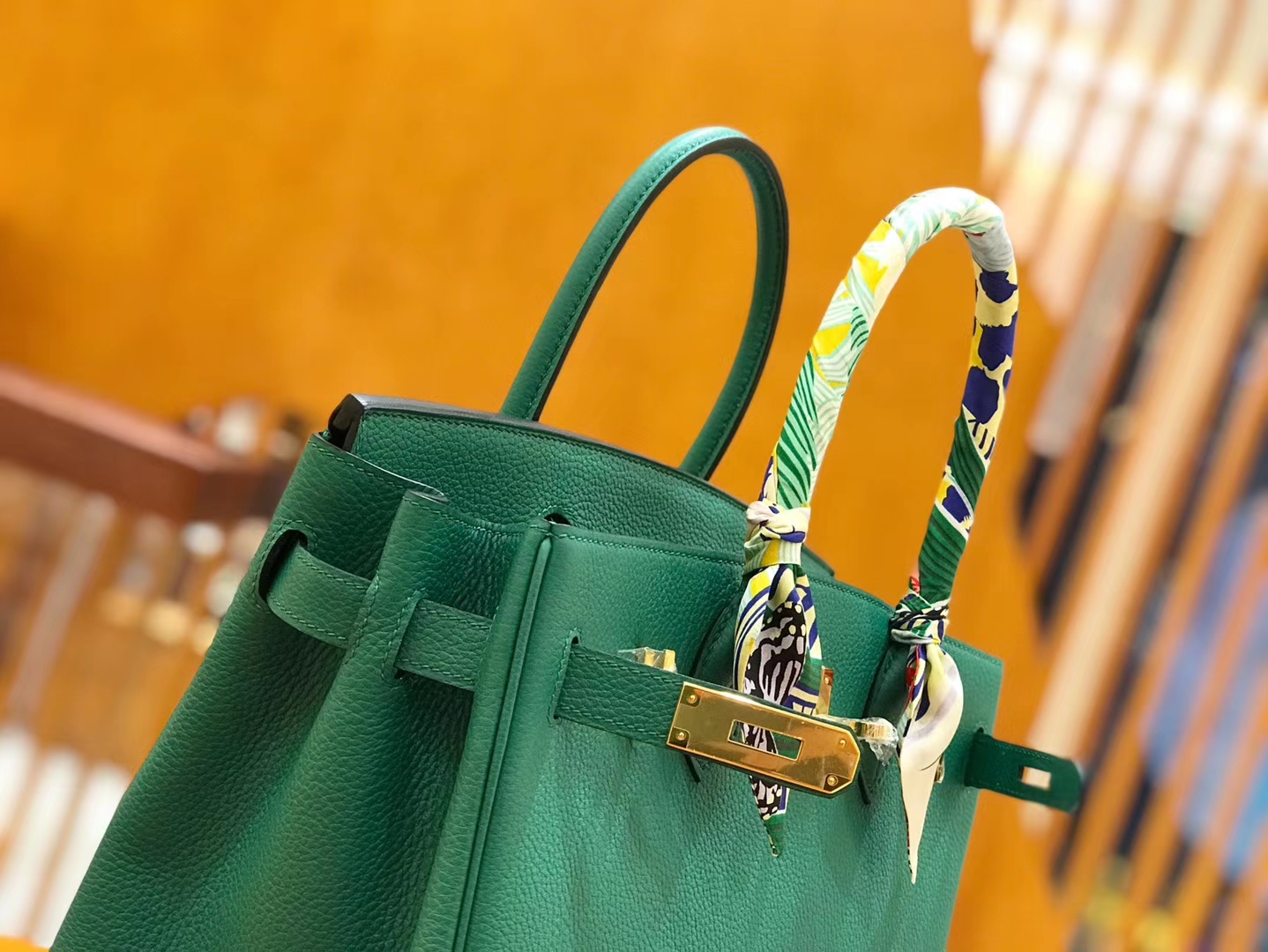 Hermès（爱马仕）Birkin 30cm 丝绒绿 Togo小牛皮 金扣 原版蜜蜡线 顶级手工缝制