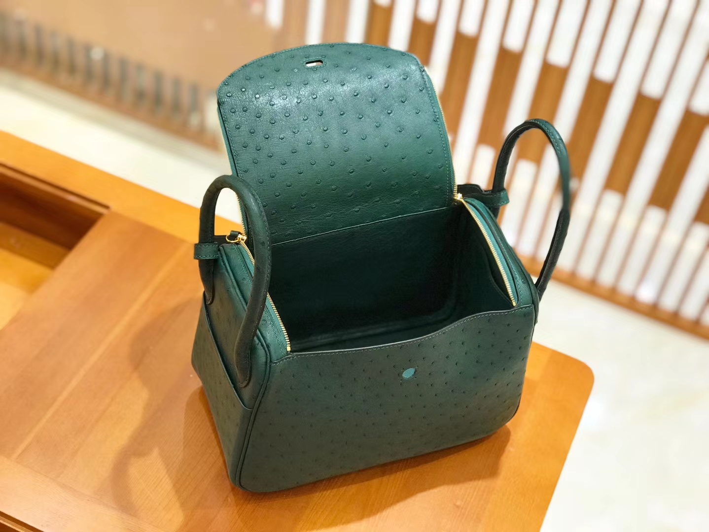 Hermès（爱马仕）Lindy 26cm 孔雀绿 南非KK级鸵鸟皮 金扣 原版蜜蜡线 顶级手工