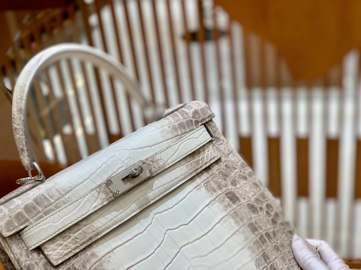 Hermès（爱马仕）Kelly 28cm 喜马拉雅 一级尼罗鳄鱼皮 银扣 原版蜜蜡线 顶级手工缝制