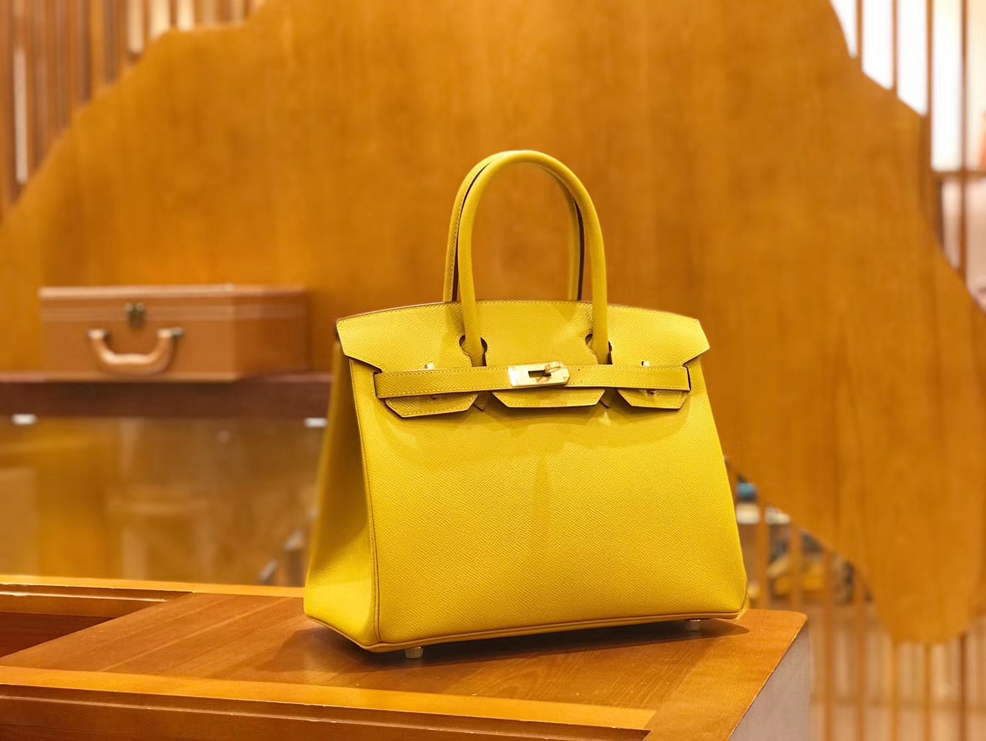Hermès（爱马仕）Birkin 30cm 琥珀黄 Epsom掌纹小牛皮 金扣 原版蜜蜡线 顶级手工缝制