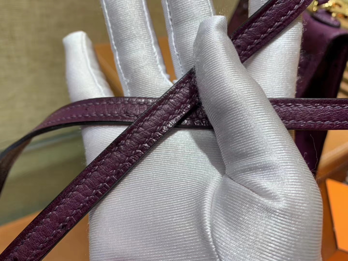 Hermès（爱马仕）Mini kelly 19cm 海葵紫 南非KK级鸵鸟皮 金扣 原版蜜蜡线 顶级手工