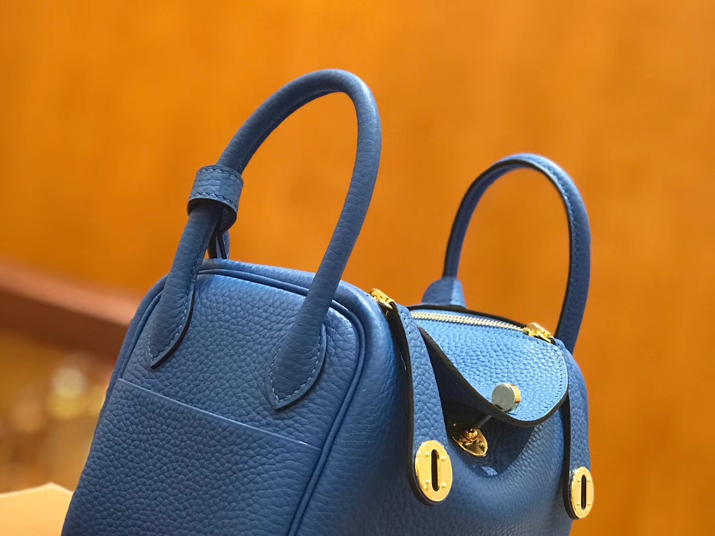 Hermès（爱马仕）Mini Lindy 18cm TC大牛皮 水妖蓝 原版蜜蜡线 顶级手缝工艺