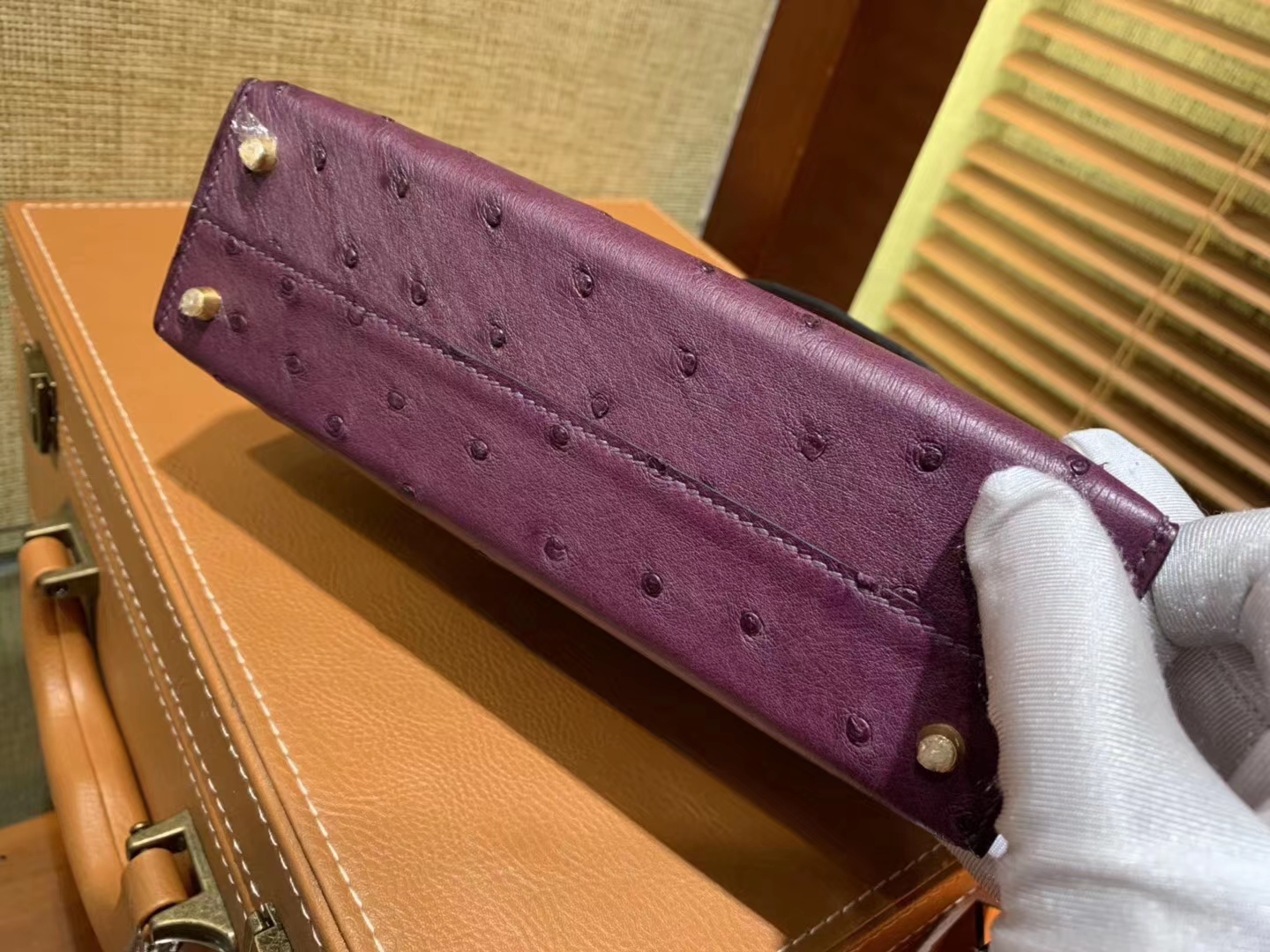 Hermès（爱马仕）Mini kelly 19cm 海葵紫 南非KK级鸵鸟皮 金扣 原版蜜蜡线 顶级手工