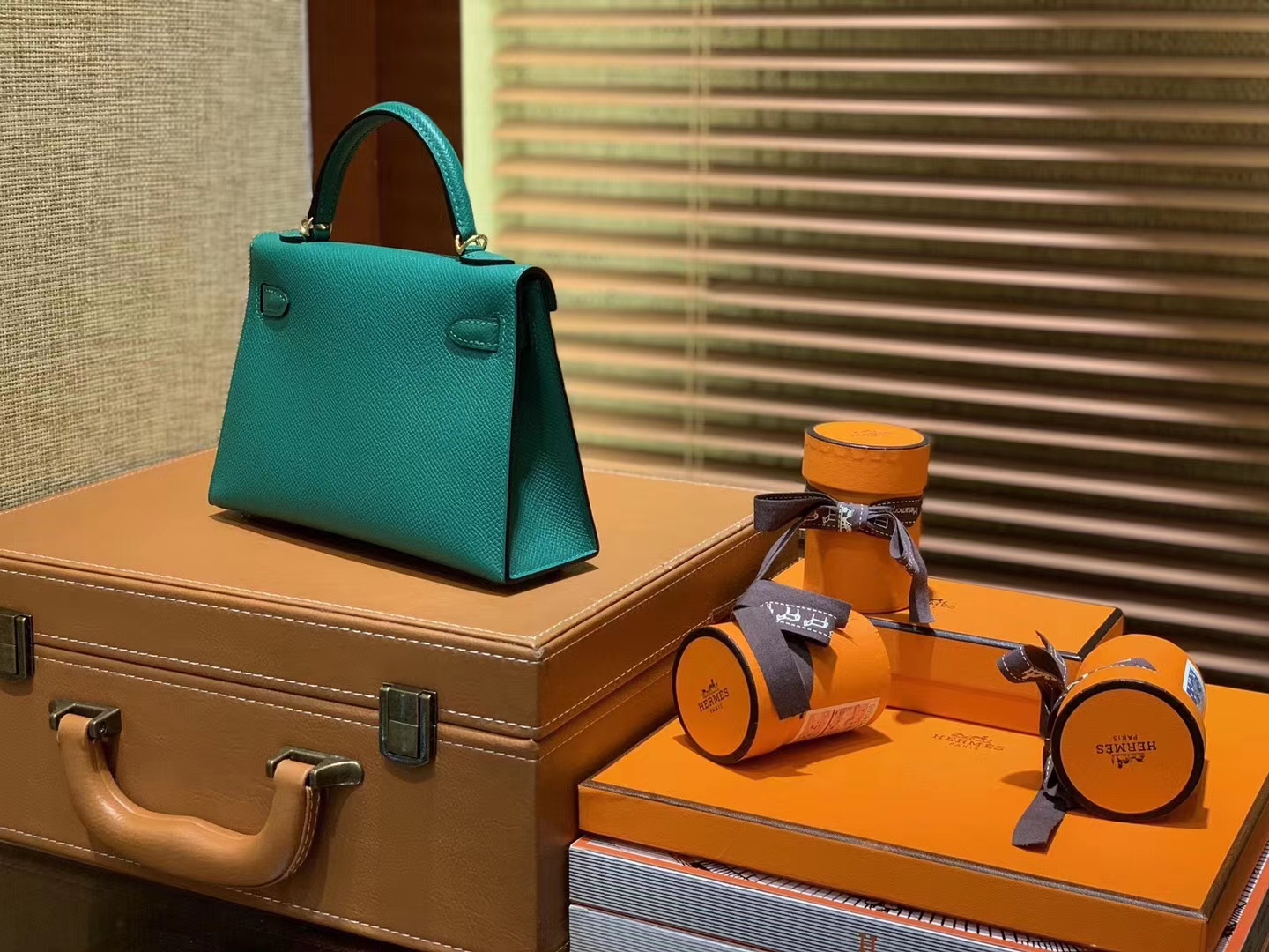 Hermès（爱马仕）Mini kelly 二代 孔雀绿 Epsom 掌纹小牛皮 金扣 原版蜜蜡线 顶级手工缝制