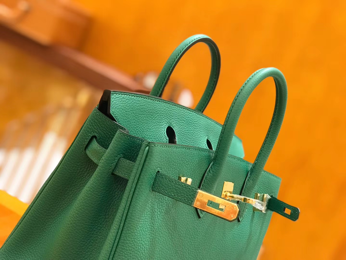 Hermès（爱马仕）Birkin 25cm 丝绒绿 Togo小牛皮 金扣 原版蜜蜡线 顶级手工缝制