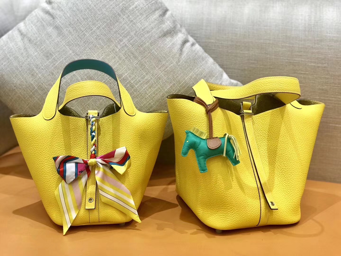 Hermès（爱马仕）Picotin 菜篮包 琥珀黄拼 墨绿色 Togo牛皮 蜡线手缝 银扣 18cm
