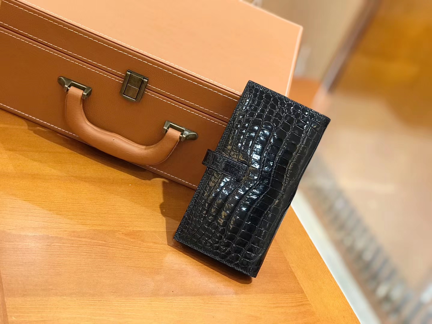 Hermès（爱马仕）Bearn 长夹 经典黑 一级尼罗鳄鱼皮 银扣 原版蜜蜡线 顶级手工