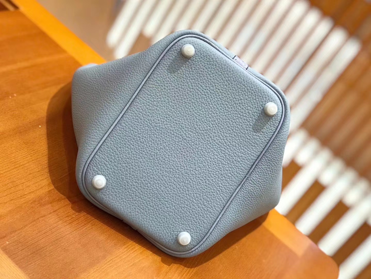 Hermès（爱马仕）Picotin 18cm 亚麻蓝 Togo牛皮拼鸵鸟皮 银扣 全手工缝制 现货供应