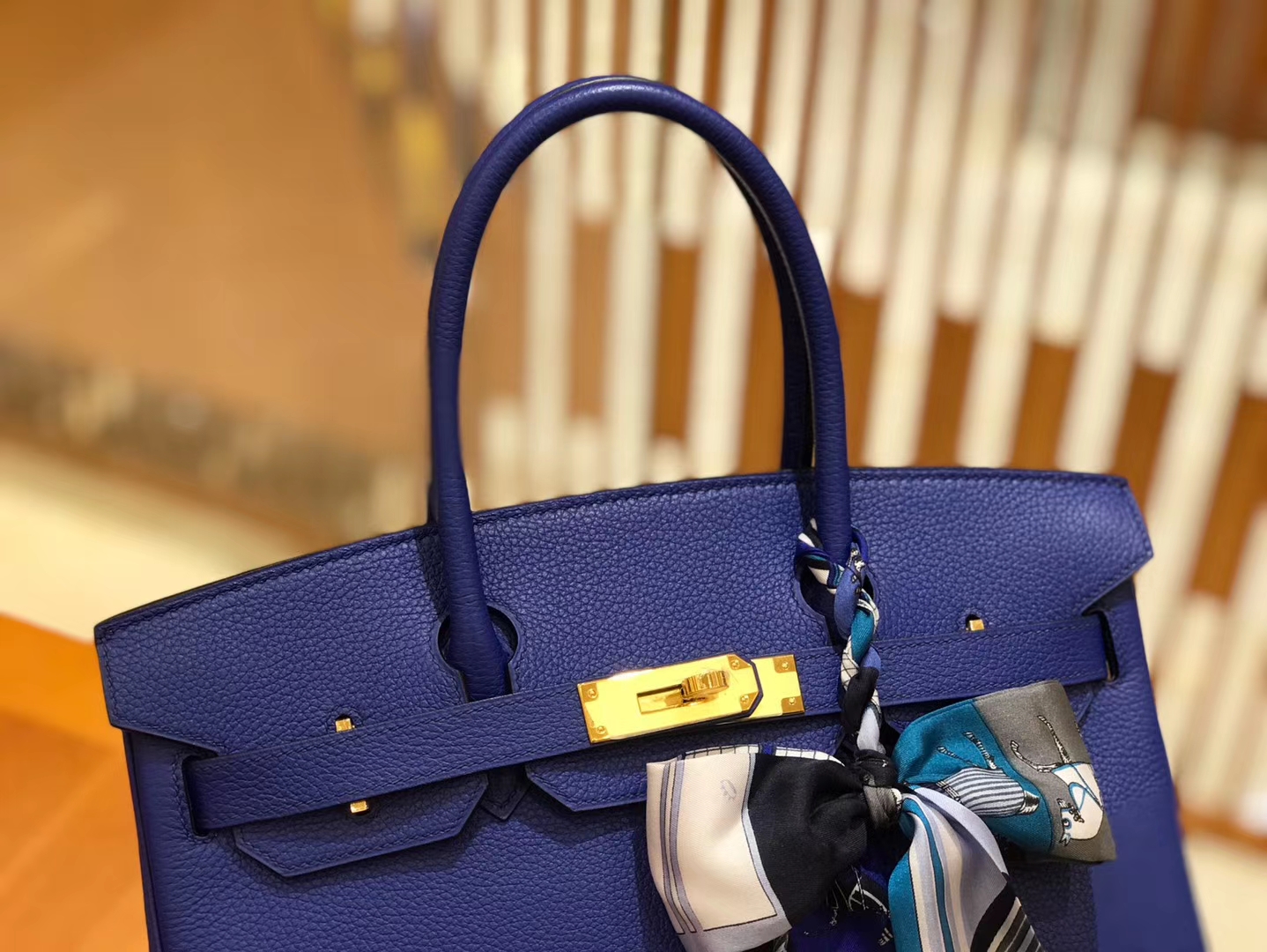 Hermès（爱马仕）Birkin 30cm 琉璃蓝 Togo小牛皮 金扣 原版蜜蜡线 顶级手工缝制