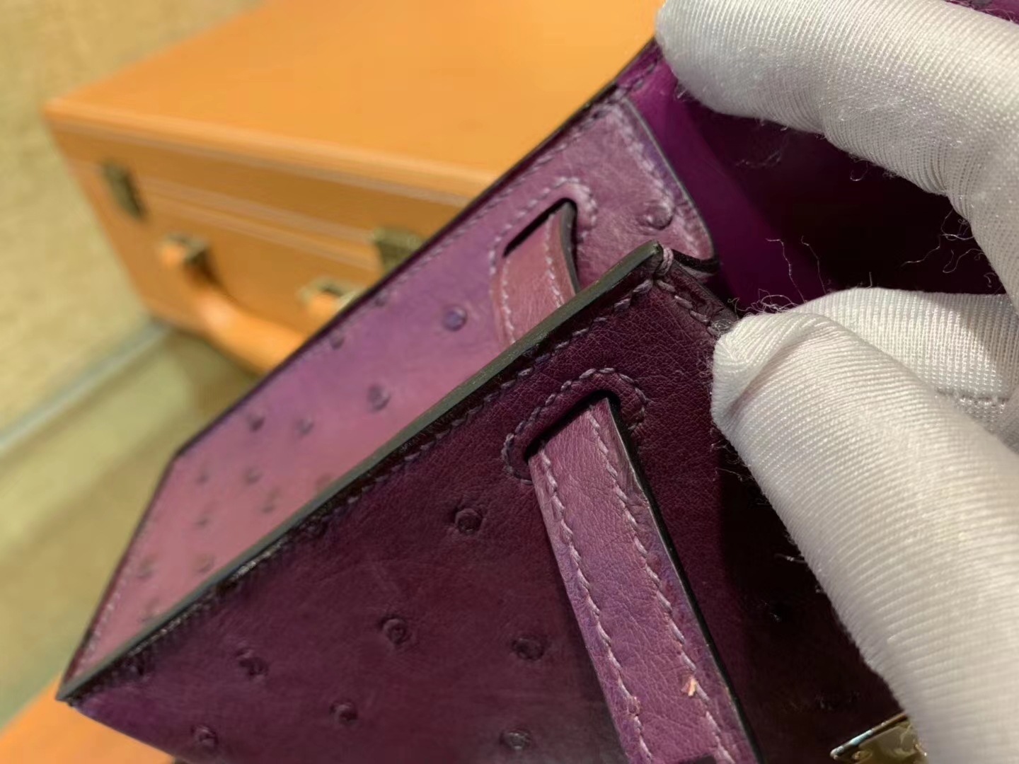 Hermès（爱马仕）Mini kelly 19cm 海葵紫 南非KK级鸵鸟皮 金扣 原版蜜蜡线 顶级手工