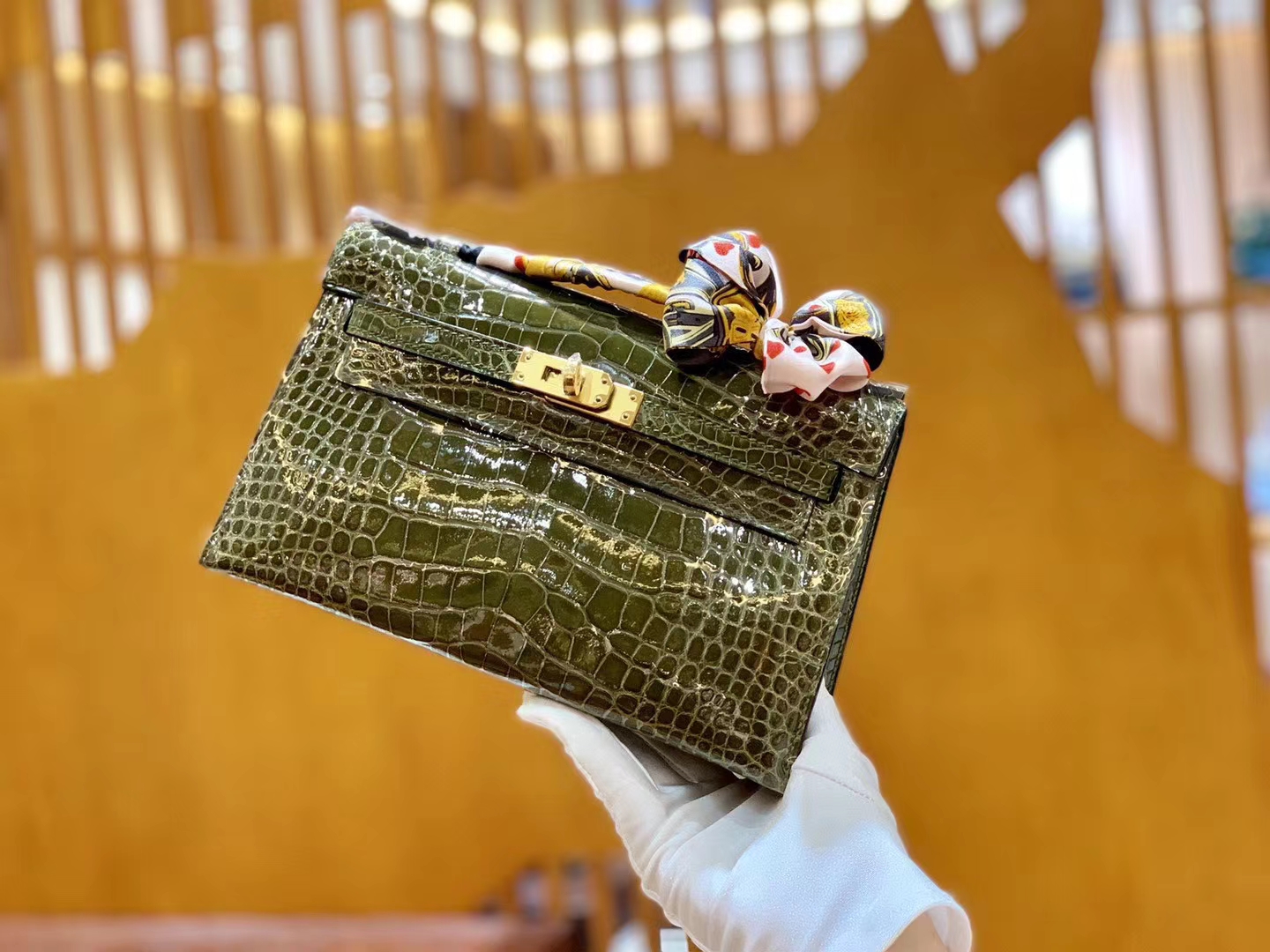 Hermès（爱马仕）Mini kelly 22cm 一级尼罗鳄 橄榄绿 金扣 原版蜜蜡线 顶级手缝