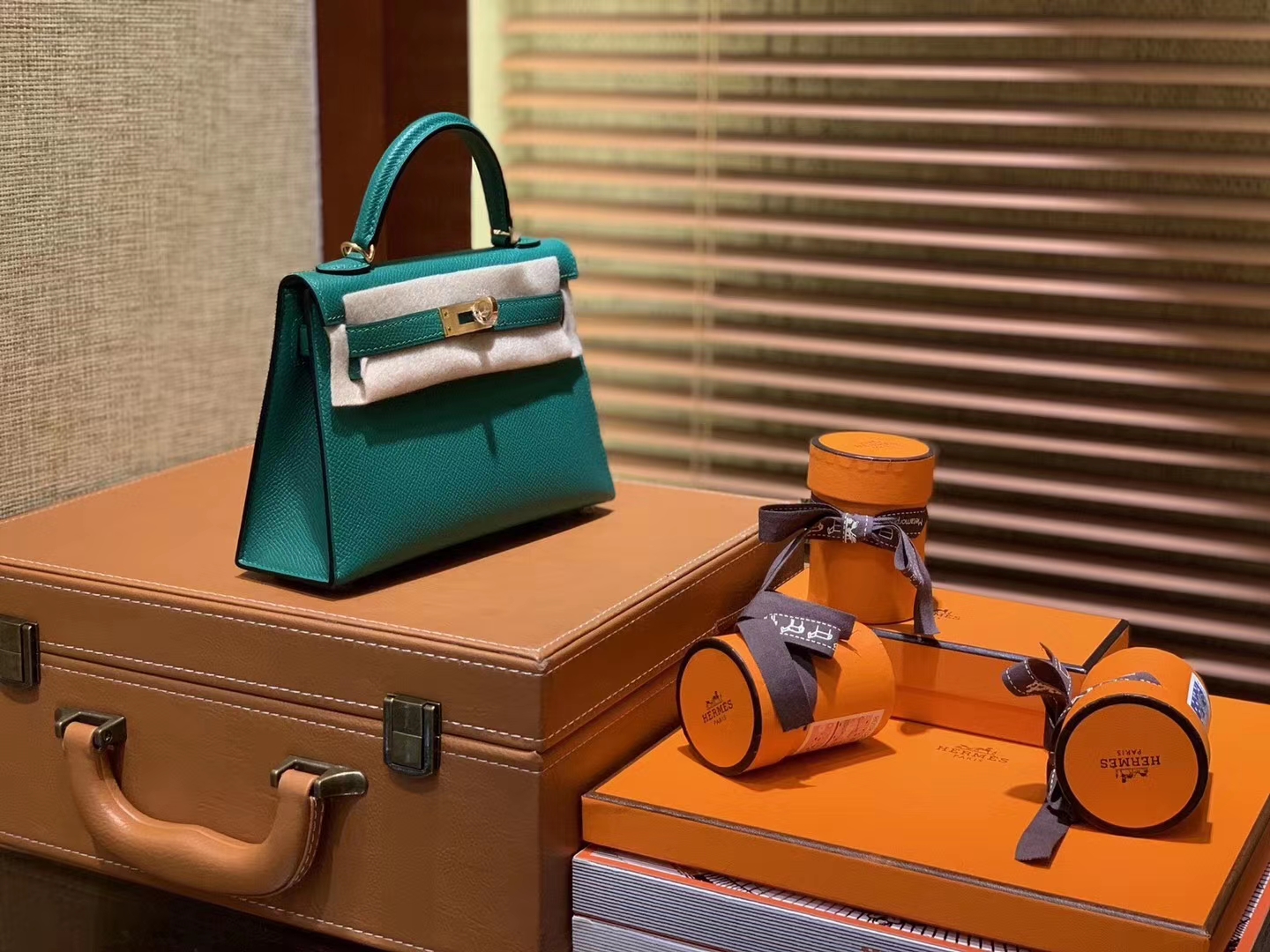 Hermès（爱马仕）Mini kelly 二代 孔雀绿 Epsom 掌纹小牛皮 金扣 原版蜜蜡线 顶级手工缝制