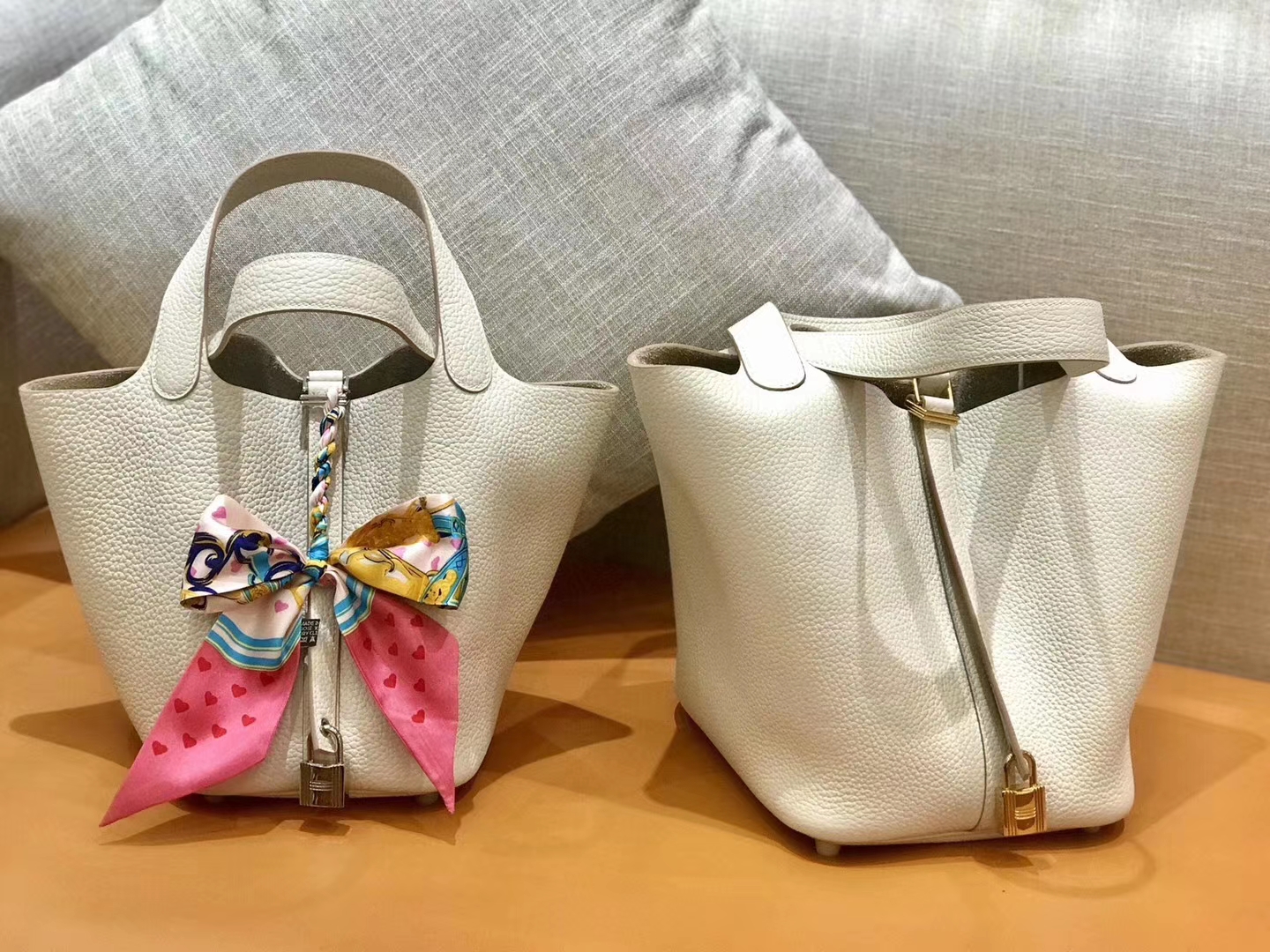 Hermès（爱马仕）Picotin 菜篮包 奶昔白 Togo牛皮 蜡线手缝 银扣 18cm