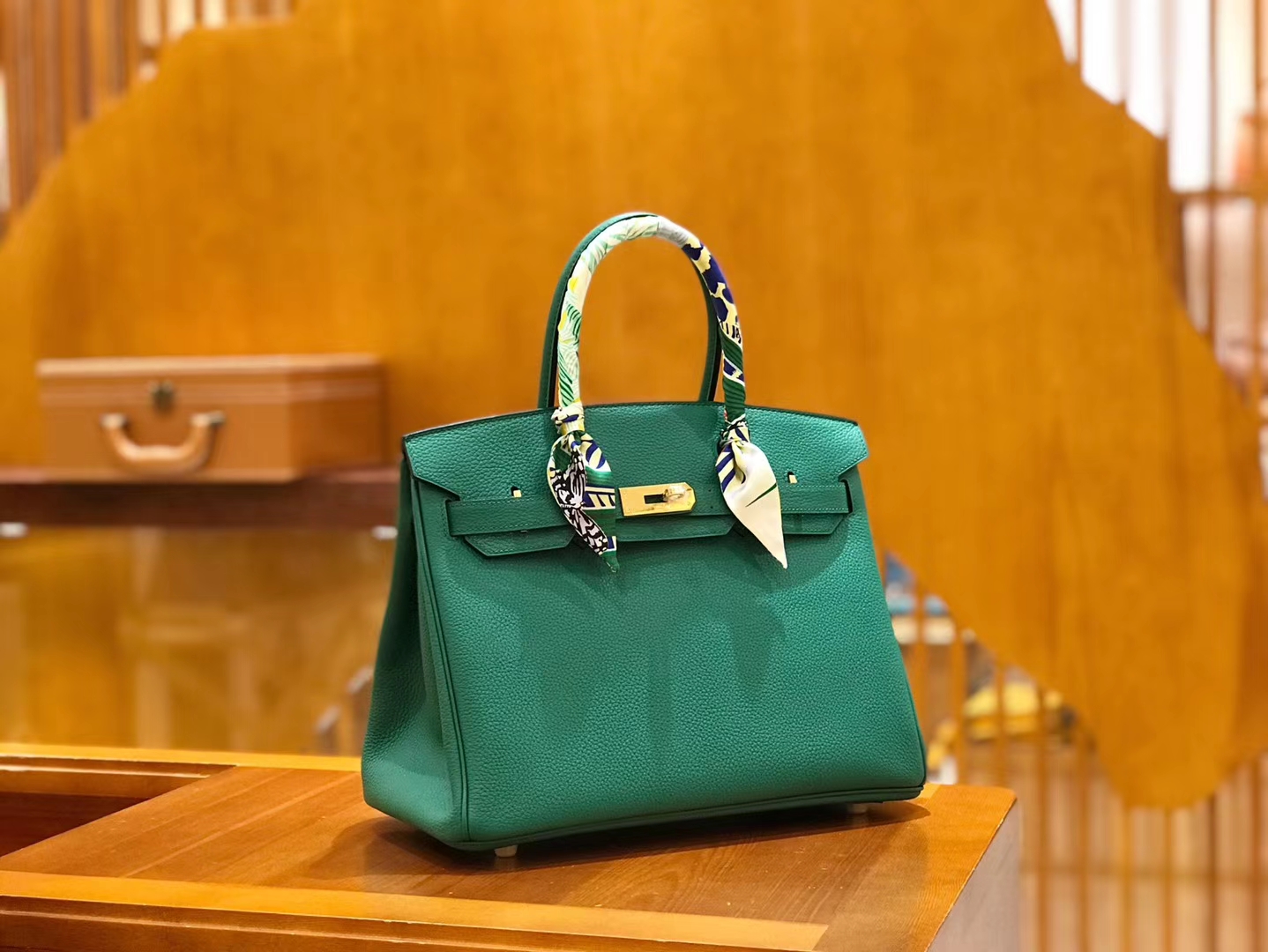 Hermès（爱马仕）Birkin 30cm 丝绒绿 Togo小牛皮 金扣 原版蜜蜡线 顶级手工缝制