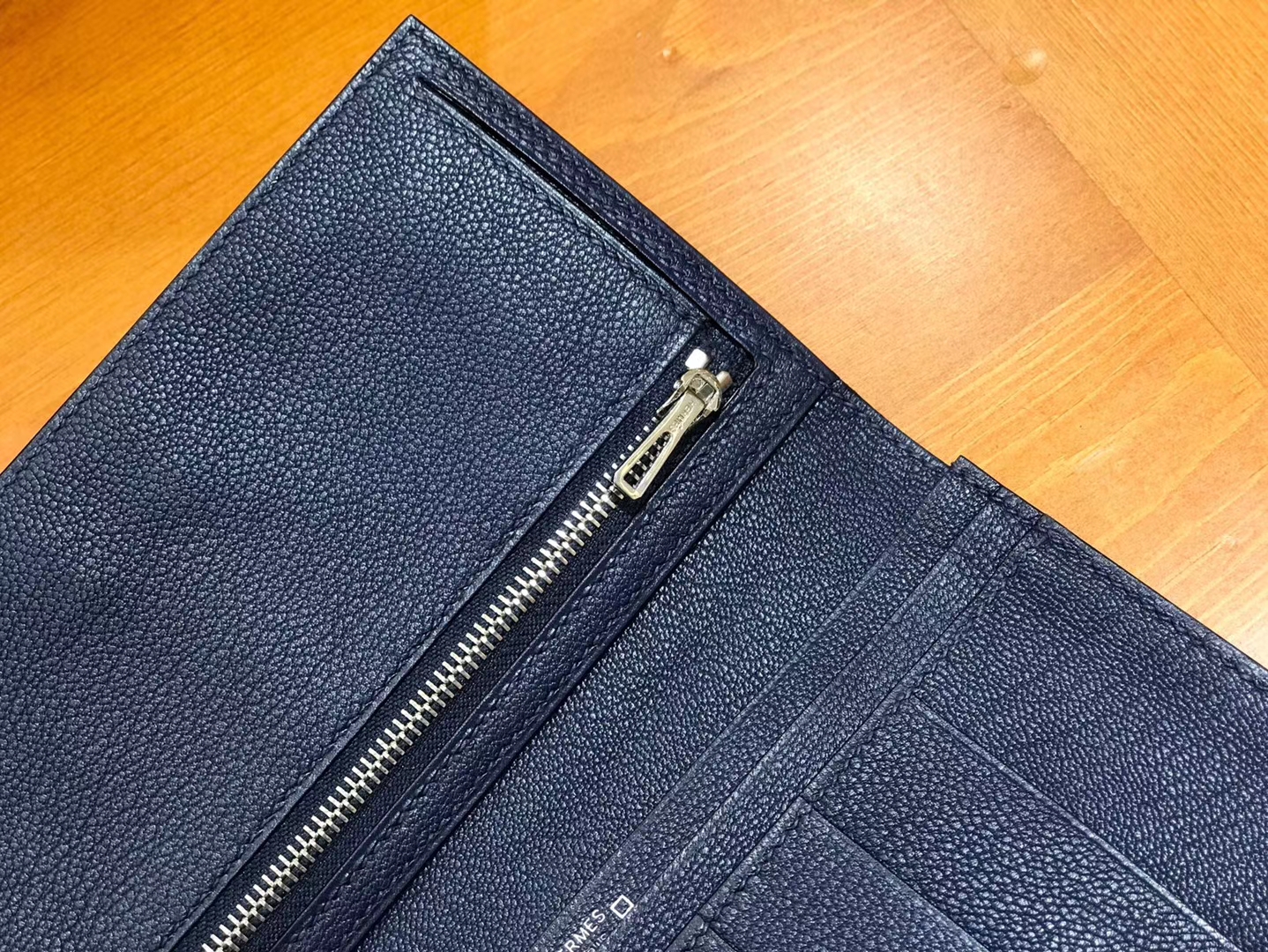 Hermès（爱马仕）Bearn 长夹 午夜蓝 一级美洲鳄鱼皮 银扣 原版蜜蜡线 顶级手工