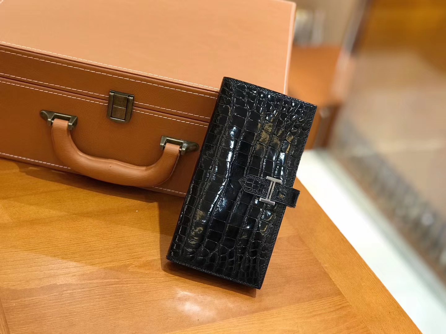 Hermès（爱马仕）Bearn 长夹 经典黑 一级尼罗鳄鱼皮 银扣 原版蜜蜡线 顶级手工