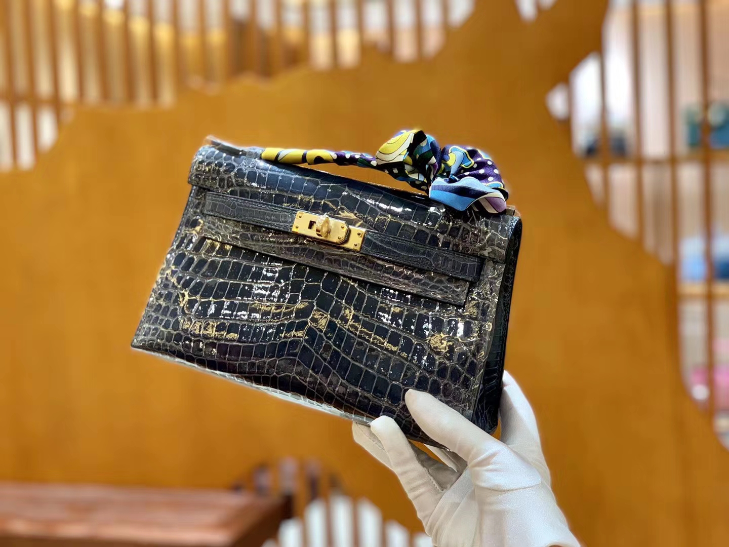 Hermès（爱马仕）Mini kelly 22cm 一级尼罗鳄 风暴蓝 金扣 原版蜜蜡线 顶级手缝