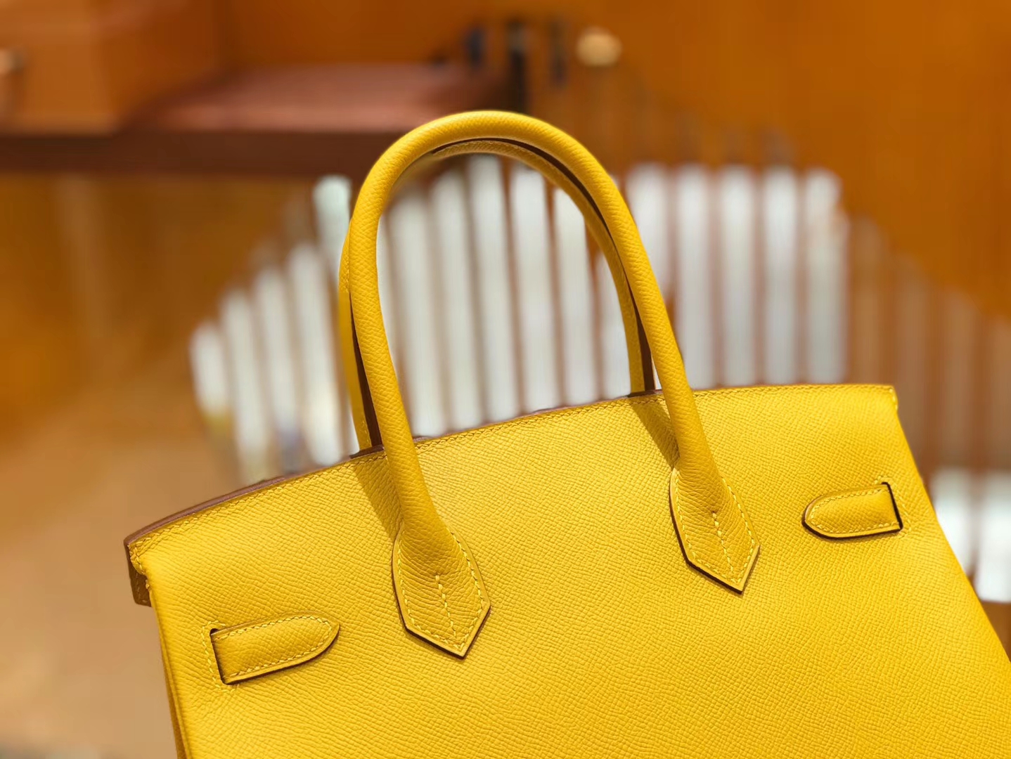 Hermès（爱马仕）Birkin 30cm 琥珀黄 Epsom掌纹小牛皮 金扣 原版蜜蜡线 顶级手工缝制
