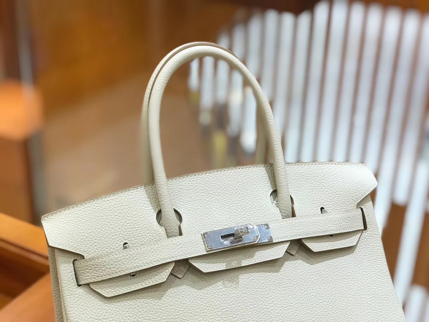 Hermès（爱马仕）Birkin 30cm 奶昔白 Togo小牛皮 银扣 原版蜜蜡线 顶级手工缝制